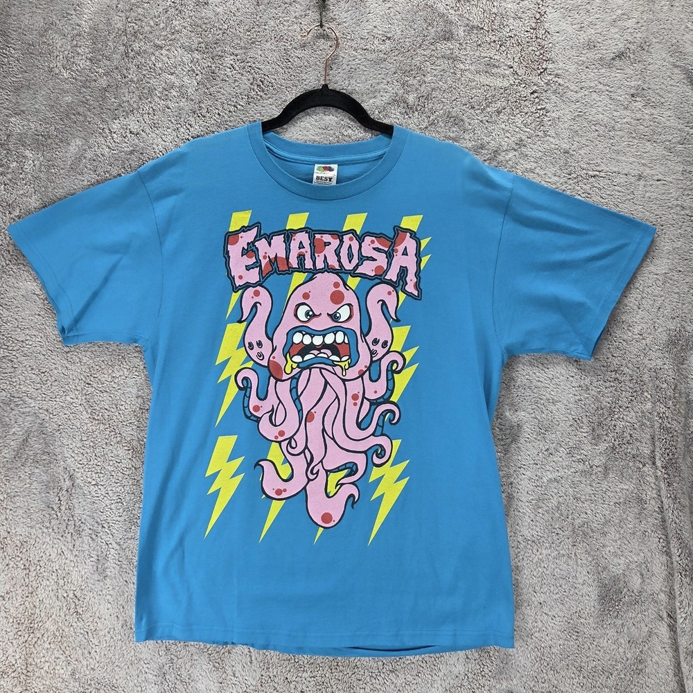 Vintage Emarosa Shirt Mens Large Blue Neon Octopus Graphic Band Tee 2009
